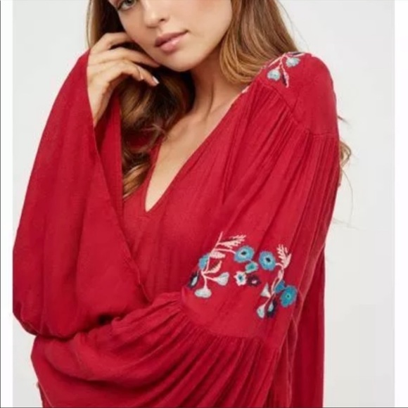 Free People S Red Te Amo Boho Floral Embroidered Flowy Dress - Picture 4 of 16